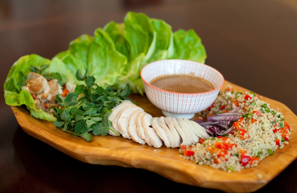 Lettuce Wraps with Quinoa & Camelina Satay Dressing